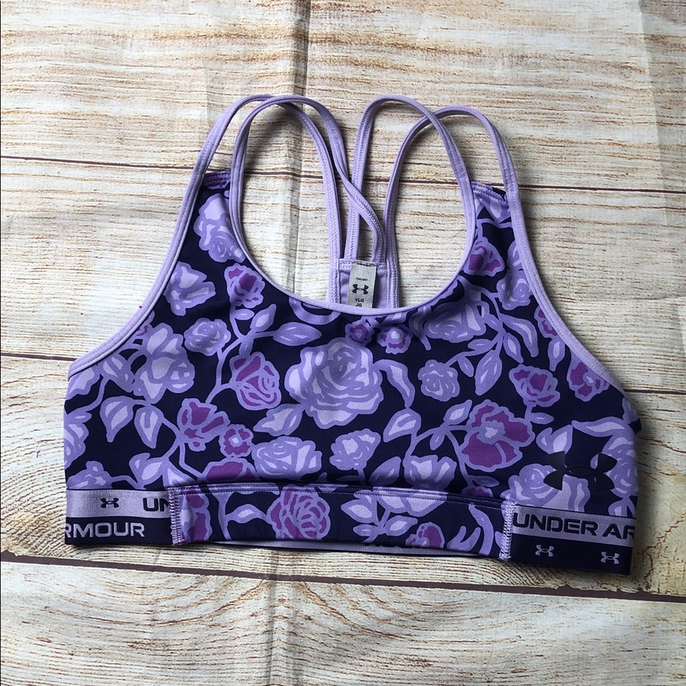 Under Armour Youth Large Floral Sports‎ Bra - Lavender and Navy